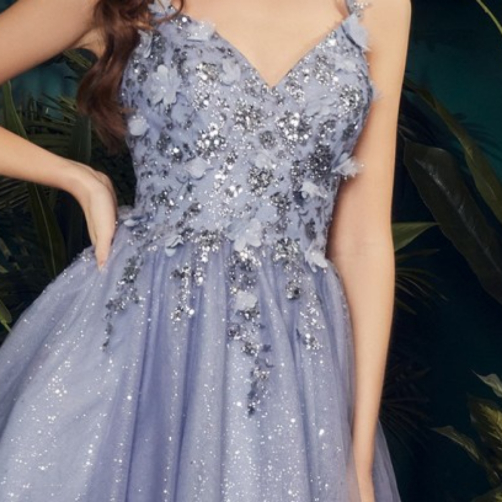 Blue,pink,champagne gold,lavender, a line cocktail floral design dress - Picture 2 of 7